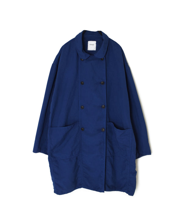 ISNAM2602D LINEN/COTTON PLAIN OVERDYE ROUND COLLAR DOUBLE LONG JACKET