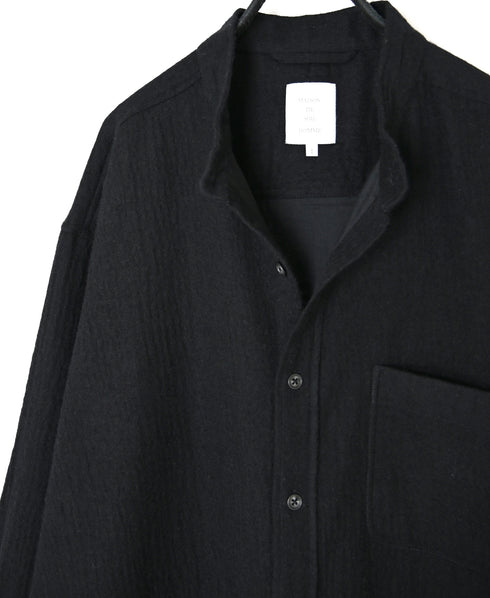 MDSH26532 BOILED WOOL PLAIN BANDED COLLAR COAT