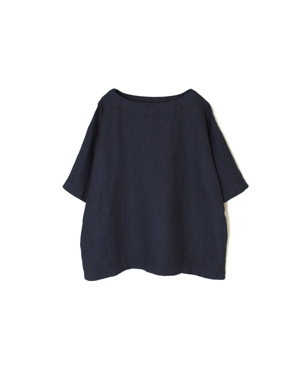 NAM1631LP LINEN PLAIN OVERDYE BOAT NECK S/SL SHIRT