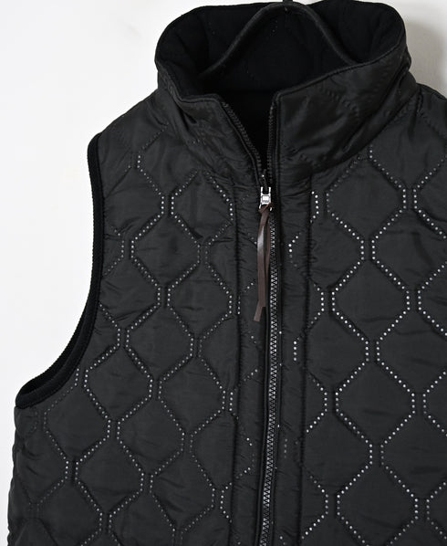 NAM2551 PLAIN POLYESTER×FLEECE HIGH NECK FULL DOUBLE ZIP-UP REVERSIBLE LONG VEST