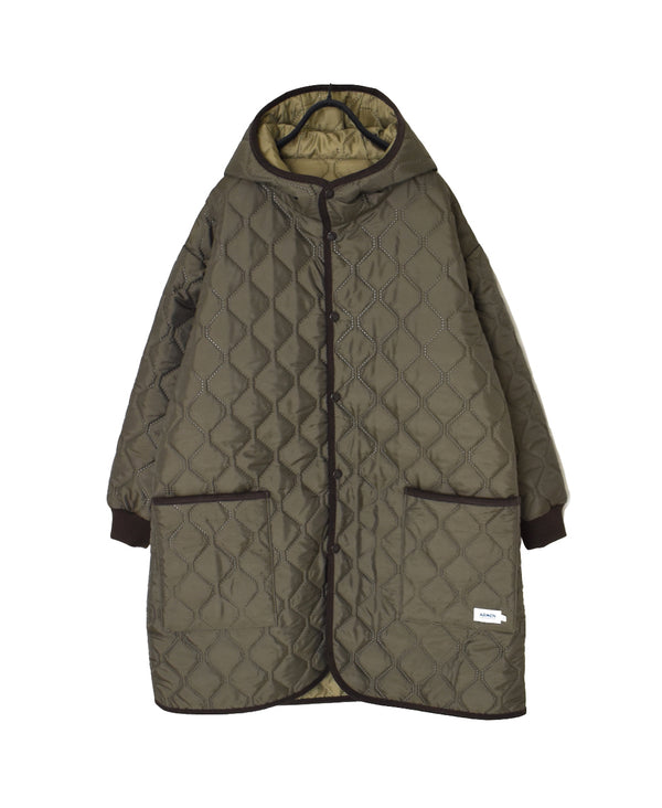 NAM2562PP PLAIN POLYESTER×PLAIN POLYESTER OVERSIZED MID-LENGTH HOODED COAT WITH RIBBED CUFF