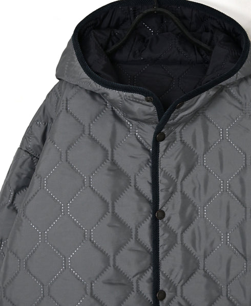 NAM2562PP PLAIN POLYESTER×PLAIN POLYESTER OVERSIZED MID-LENGTH HOODED COAT WITH RIBBED CUFF