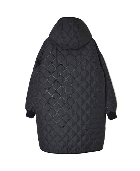 NAM2562PP PLAIN POLYESTER×PLAIN POLYESTER OVERSIZED MID-LENGTH HOODED COAT WITH RIBBED CUFF