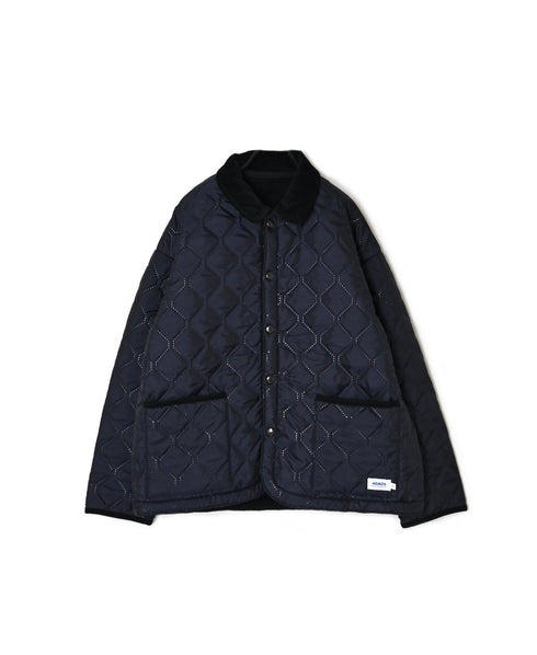 NAM2661 POLYESTER × FLEECE HEAT QUILT OVERSIZED STAND FALL COLLAR JACKET