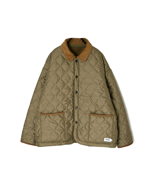 NAM2661 POLYESTER × FLEECE HEAT QUILT OVERSIZED STAND FALL COLLAR JACKET