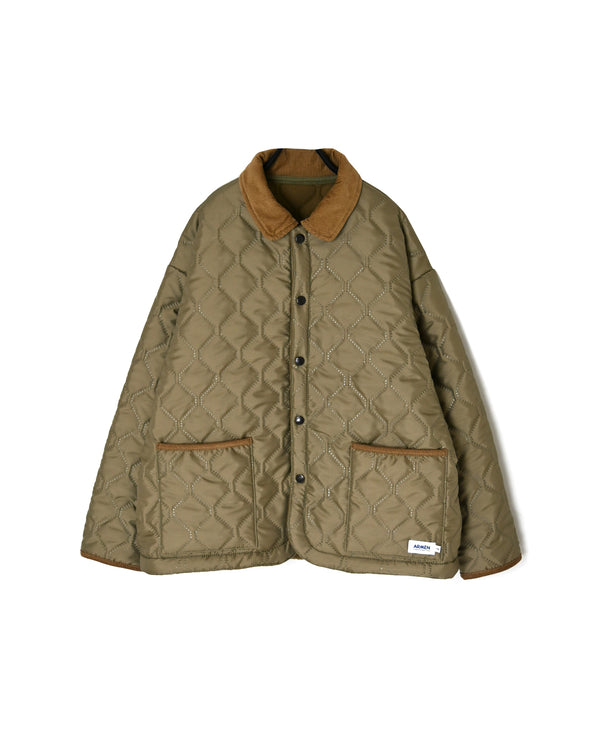 NAM2661 POLYESTER × FLEECE HEAT QUILT OVERSIZED STAND FALL COLLAR JACKET