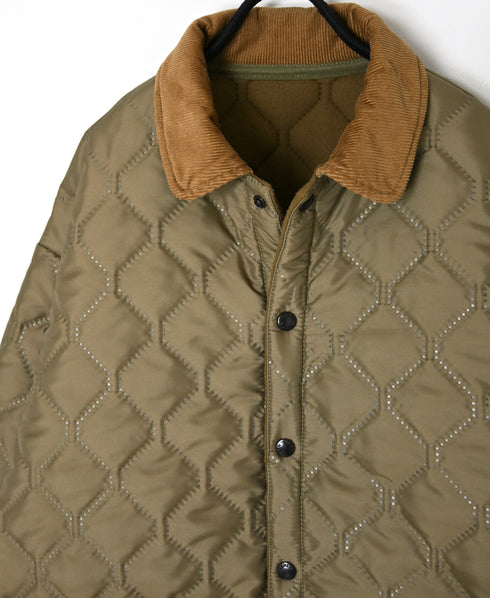 NAM2661 POLYESTER × FLEECE HEAT QUILT OVERSIZED STAND FALL COLLAR JACKET