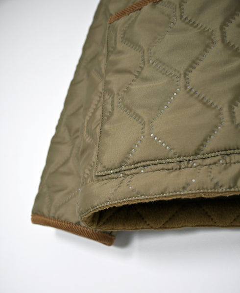 NAM2661 POLYESTER × FLEECE HEAT QUILT OVERSIZED STAND FALL COLLAR JACKET
