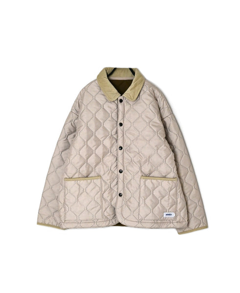 NAM2661 POLYESTER × FLEECE HEAT QUILT OVERSIZED STAND FALL COLLAR JACKET