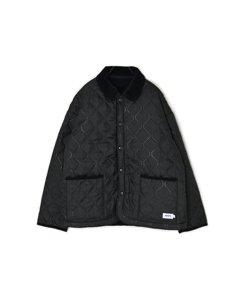 NAM2661 POLYESTER × FLEECE HEAT QUILT OVERSIZED STAND FALL COLLAR JACKET