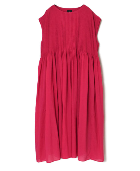 NMDS25312 80s ORGANIC COTTON VOILE PLAIN MINI PINTUCK F/SL DRESS WITH LINING