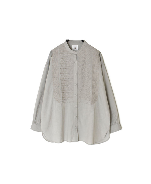 NMDS26221 60s ORGANIC CAMBRIC WITH EMB BANDED COLLAR SHIRT
