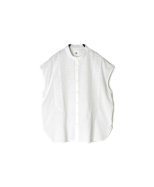 NMDS26224 60s ORGANIC CAMBRIC WITH EMB FRENCH/SLEEVE BANDED COLLAR EMB SHIRT