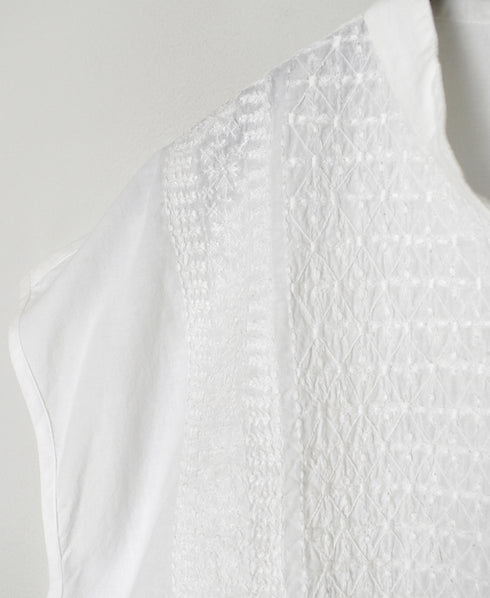 NMDS26224 60s ORGANIC CAMBRIC WITH EMB FRENCH/SLEEVE BANDED COLLAR EMB SHIRT