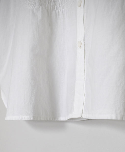 NMDS26224 60s ORGANIC CAMBRIC WITH EMB FRENCH/SLEEVE BANDED COLLAR EMB SHIRT
