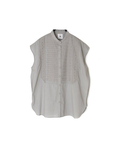 NMDS26224 60s ORGANIC CAMBRIC WITH EMB FRENCH/SLEEVE BANDED COLLAR EMB SHIRT