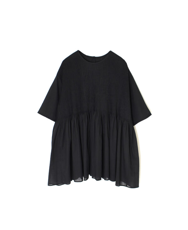NMDS26241 80s ORGANIC COTTON VOILE CREW-NECK PULLOVER HALF/SLEEVE SHIRT WITH MINI PINTUCK