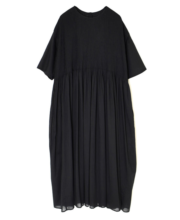 NMDS26243 80s ORGANIC COTTON VOILE CREW-NECK HALF/SLEEVE DRESS WITH MINI PINTUCK