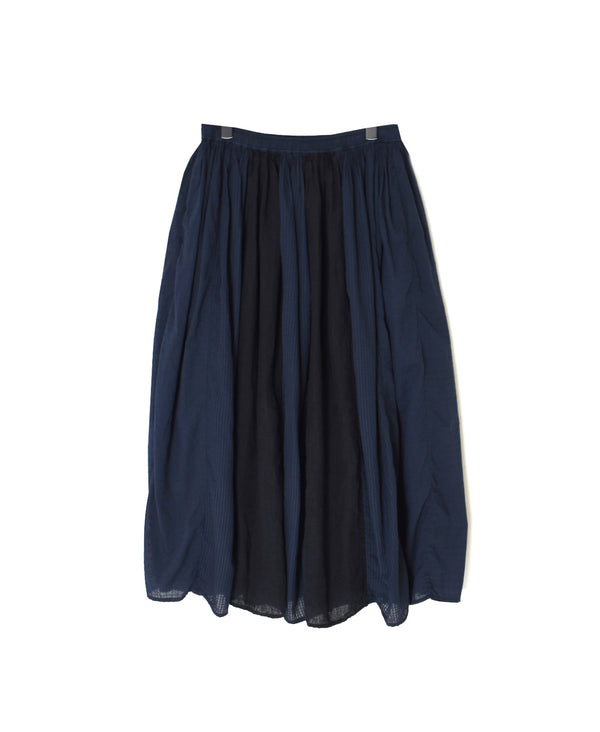 NMDS26265D 80s ORGANIC COTTON/80s LINEN PATCHWORK OVERDYE RAJASTHAN TUCK GATHERED SKIRT