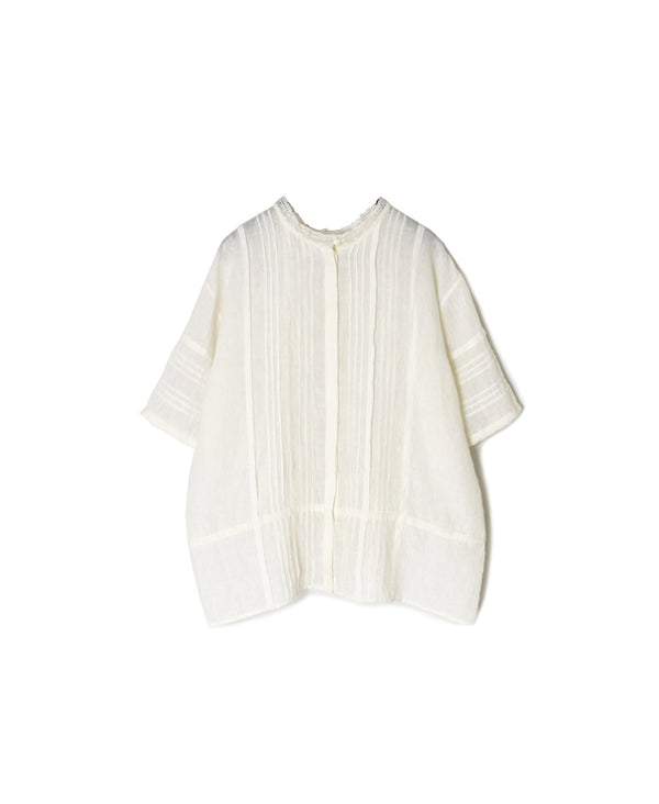 NMDS26271 80s POWER LOOM LINEN PLAIN LACE PINTUCK HALF/SLEEVE 2WAY SHIRT