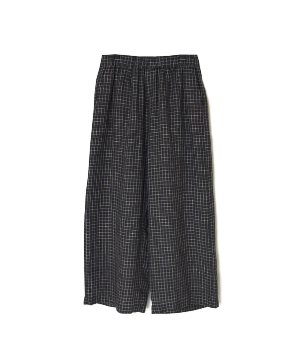 NMDS26285 80s POWER LOOM LINEN CHECK WIDE PANTS