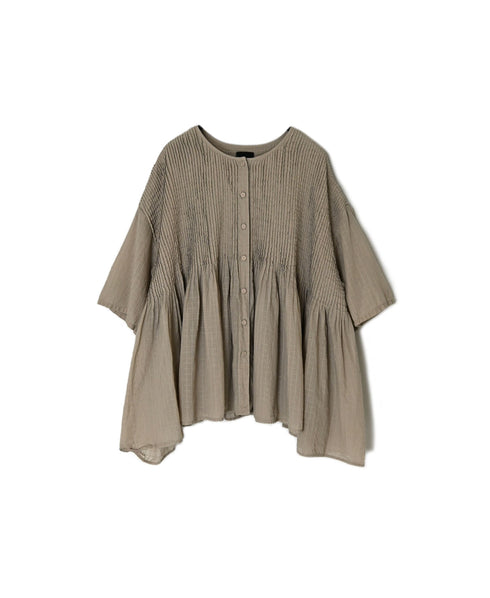 NMDS26501D 80s ORGANIC DOBIE CHECK OVERDYE CREW-NECK BUTTON SHIRT WITH PINTUCK