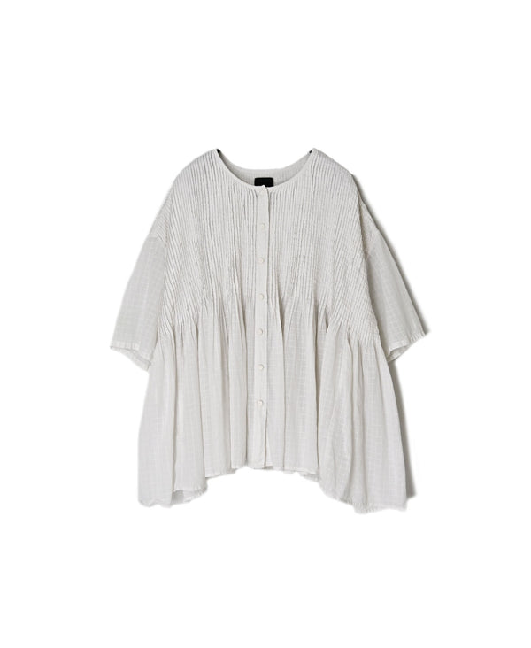 NMDS26501D 80s ORGANIC DOBIE CHECK OVERDYE CREW-NECK BUTTON SHIRT WITH PINTUCK