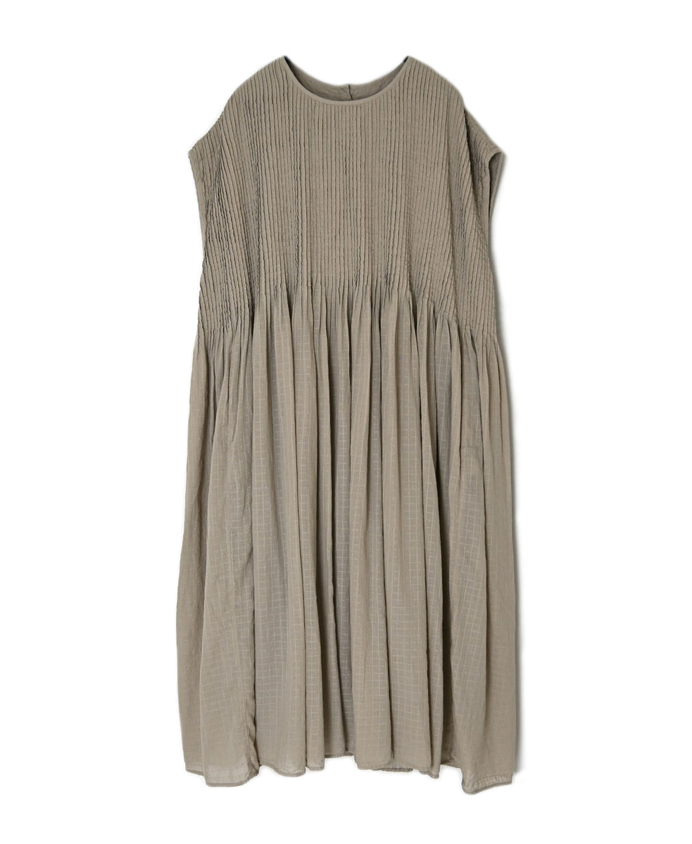 NMDS26503D 80s ORGANIC DOBIE CHECK OVERDYE CREW-NECK F/SL DRESS