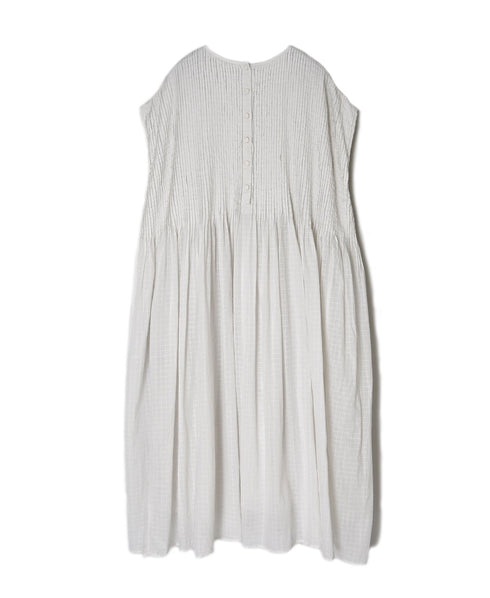 NMDS26503D 80s ORGANIC DOBIE CHECK OVERDYE CREW-NECK F/SL DRESS WITH PINTUCK