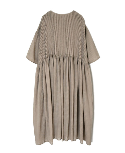 NMDS26504D 80s ORGANIC DOBIE CHECK OVERDYE CREW-NECK BUTTON SHIRT MAXI DRESS WITH PINTUCK