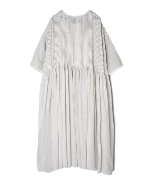NMDS26504D 80s ORGANIC DOBIE CHECK OVERDYE CREW-NECK BUTTON SHIRT MAXI DRESS WITH PINTUCK