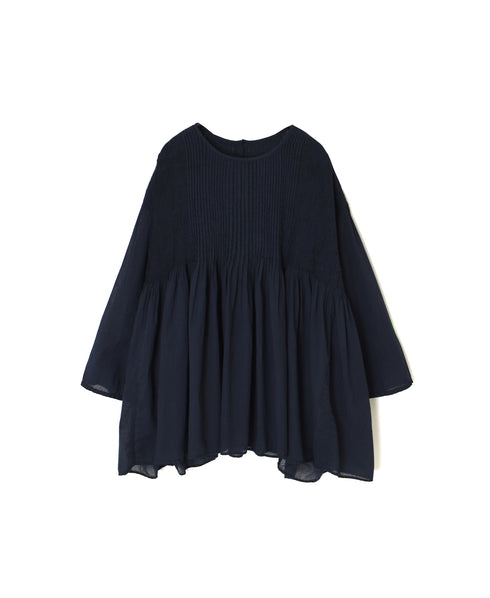 NMDS26511D 80s ORGANIC VOILE STRIPE (OVERDYE) CREW-NECK 3/4 SL SHIRT WITH MINI PINTUCK