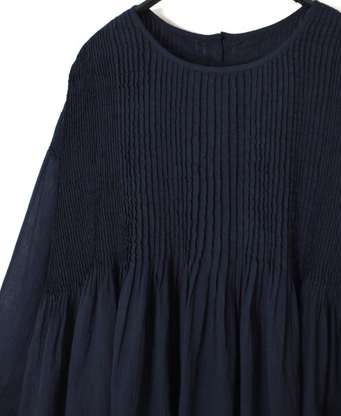 NMDS26511D 80s ORGANIC VOILE STRIPE (OVERDYE) CREW-NECK 3/4 SL SHIRT WITH MINI PINTUCK
