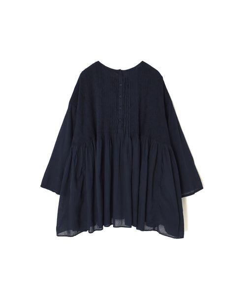 NMDS26511D 80s ORGANIC VOILE STRIPE (OVERDYE) CREW-NECK 3/4 SL SHIRT WITH MINI PINTUCK