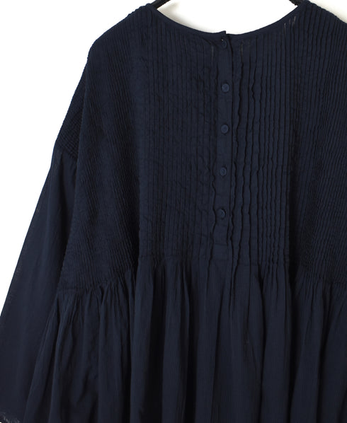 NMDS26511D 80s ORGANIC VOILE STRIPE (OVERDYE) CREW-NECK 3/4 SL SHIRT WITH MINI PINTUCK