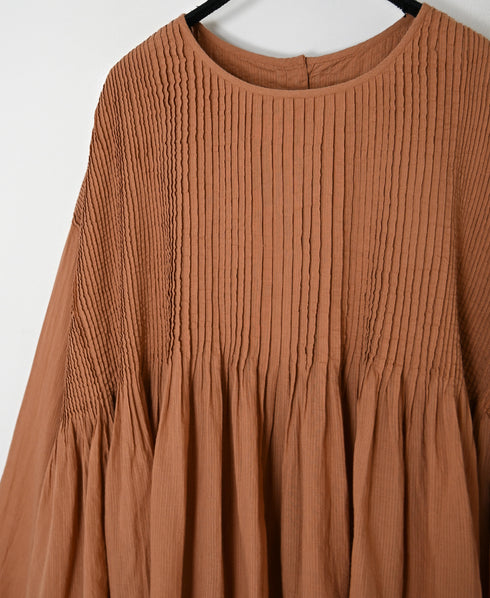 NMDS26511D 80s ORGANIC VOILE STRIPE (OVERDYE) CREW-NECK 3/4 SL SHIRT WITH MINI PINTUCK