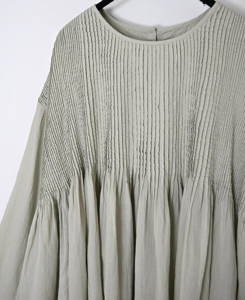 NMDS26511D 80s ORGANIC VOILE STRIPE (OVERDYE) CREW-NECK 3/4 SL SHIRT WITH MINI PINTUCK