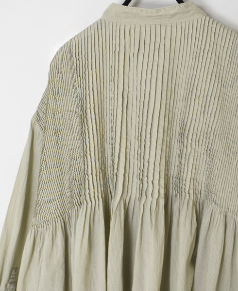 NMDS26512D 80s ORGANIC VOILE STRIPE (OVERDYE) MINI PINTUCK BANDED SHIRT