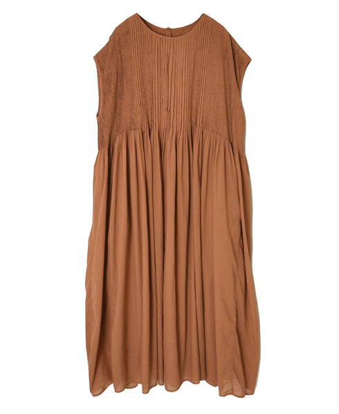 NMDS26513D 80s ORGANIC VOILE STRIPE (OVERDYE) CREW-NECK F/SL DRESS WITH PINTUCK