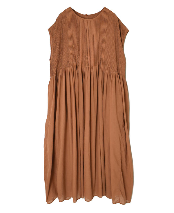 NMDS26513D 80s ORGANIC VOILE STRIPE (OVERDYE) CREW-NECK F/SL DRESS WITH PINTUCK