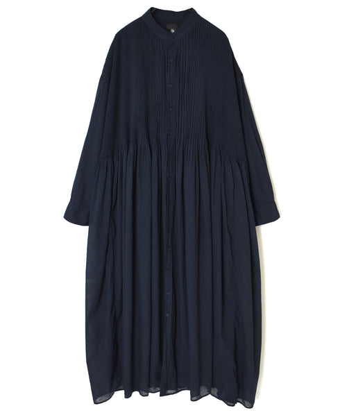NMDS26514D 80s ORGANIC VOILE STRIPE (OVERDYE) BANDED SHIRT DRESS WITH MINI PINTUCK