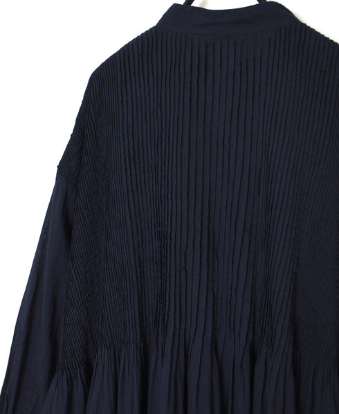 NMDS26514D 80s ORGANIC VOILE STRIPE (OVERDYE) BANDED SHIRT DRESS WITH MINI PINTUCK