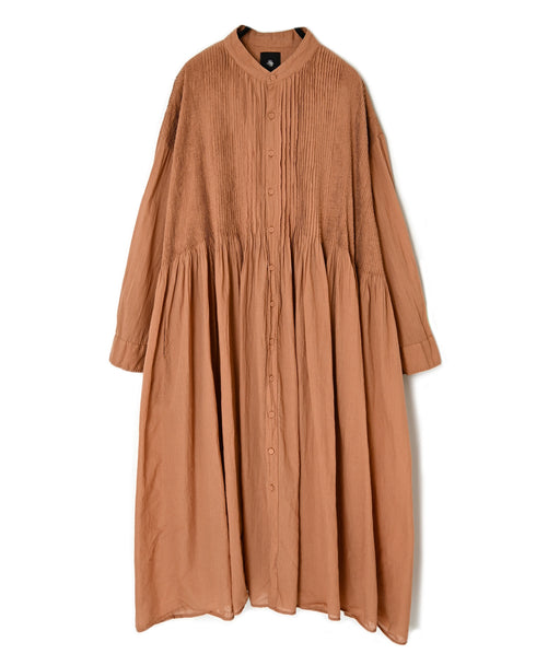 NMDS26514D 80s ORGANIC VOILE STRIPE (OVERDYE) BANDED SHIRT DRESS WITH MINI PINTUCK