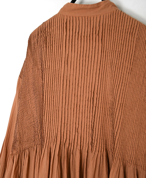 NMDS26514D 80s ORGANIC VOILE STRIPE (OVERDYE) BANDED SHIRT DRESS WITH MINI PINTUCK
