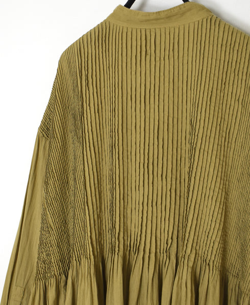 NMDS26514D 80s ORGANIC VOILE STRIPE (OVERDYE) BANDED SHIRT DRESS WITH MINI PINTUCK