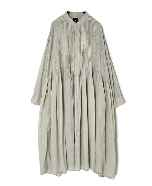 NMDS26514D 80s ORGANIC VOILE STRIPE (OVERDYE) BANDED SHIRT DRESS WITH MINI PINTUCK