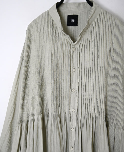 NMDS26514D 80s ORGANIC VOILE STRIPE (OVERDYE) BANDED SHIRT DRESS WITH MINI PINTUCK