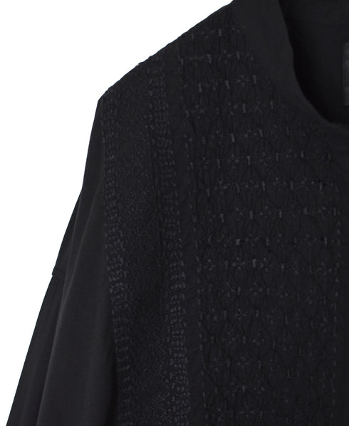NMDS26524 60s ORGANIC CAMBRIC WITH EMB BANDED COLLAR MAXI SHIRT
