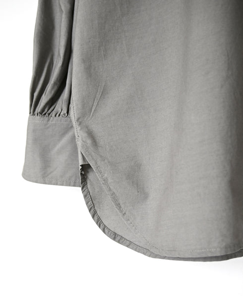 NMDS26531 60s ORGANIC POPLIN PLAIN BANDED COLLAR GATHERED SLEEVE SHIRT