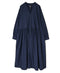 NMDS26534 60s ORGANIC POPLIN PLAIN GATHERED V-NECK DRESS